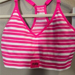 PINK Striped Ribbed Bralette in Hot Pink & White